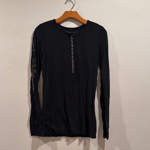 Black Buttoned Long Sleeve Tee
